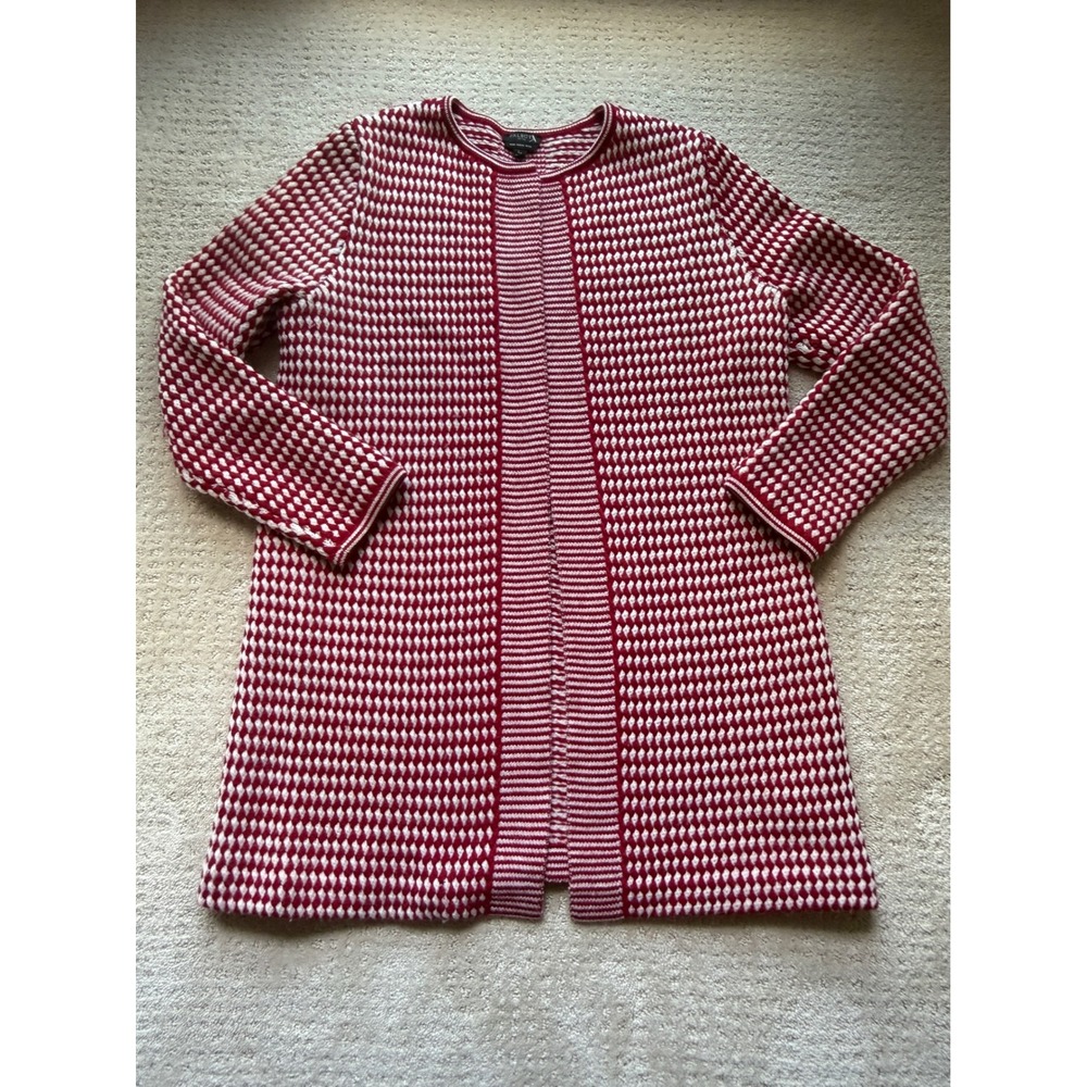Talbots Cardigan LP 100% Merino Wool Geometric Heavy Knit Preppy Heritage Luxury